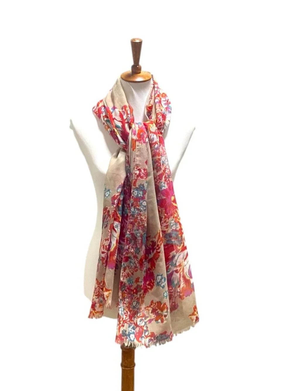 Floral Blanket Scarf Beige One Size Boho Coastal Beach Spring Vacation Resort